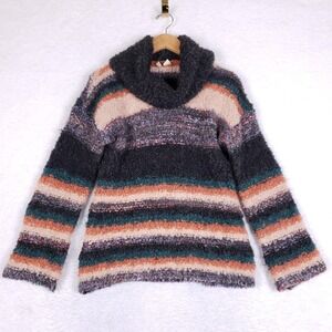 MOTH Anthropologie Sweater XS Cowl Neck Striped Mohair Wool Knit Italy Bell Slee